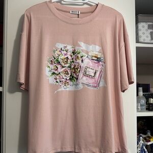 WHY dress, Size XL, pink printed T-shirt, new, 60% Cotton, 35% Polyester, 5% Spa